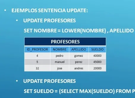 Actualización de datos en tablas sql - oracle sql