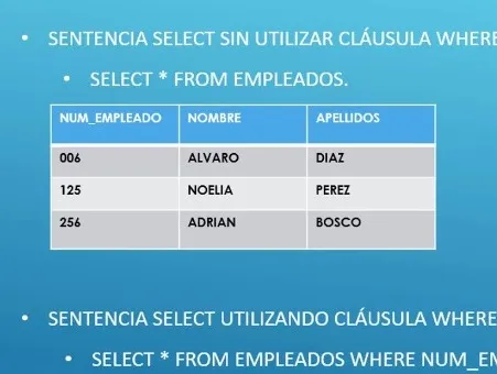 Filtrado de datos con la cláusula where en sql - oracle sql