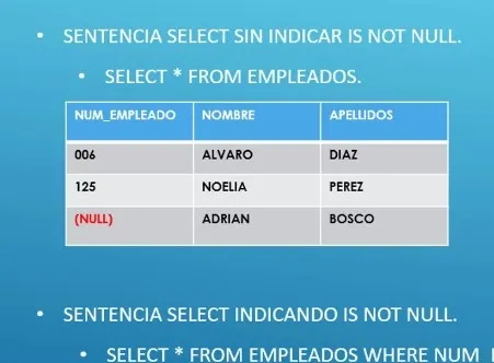 Operador valores nulos en sql - oracle sql