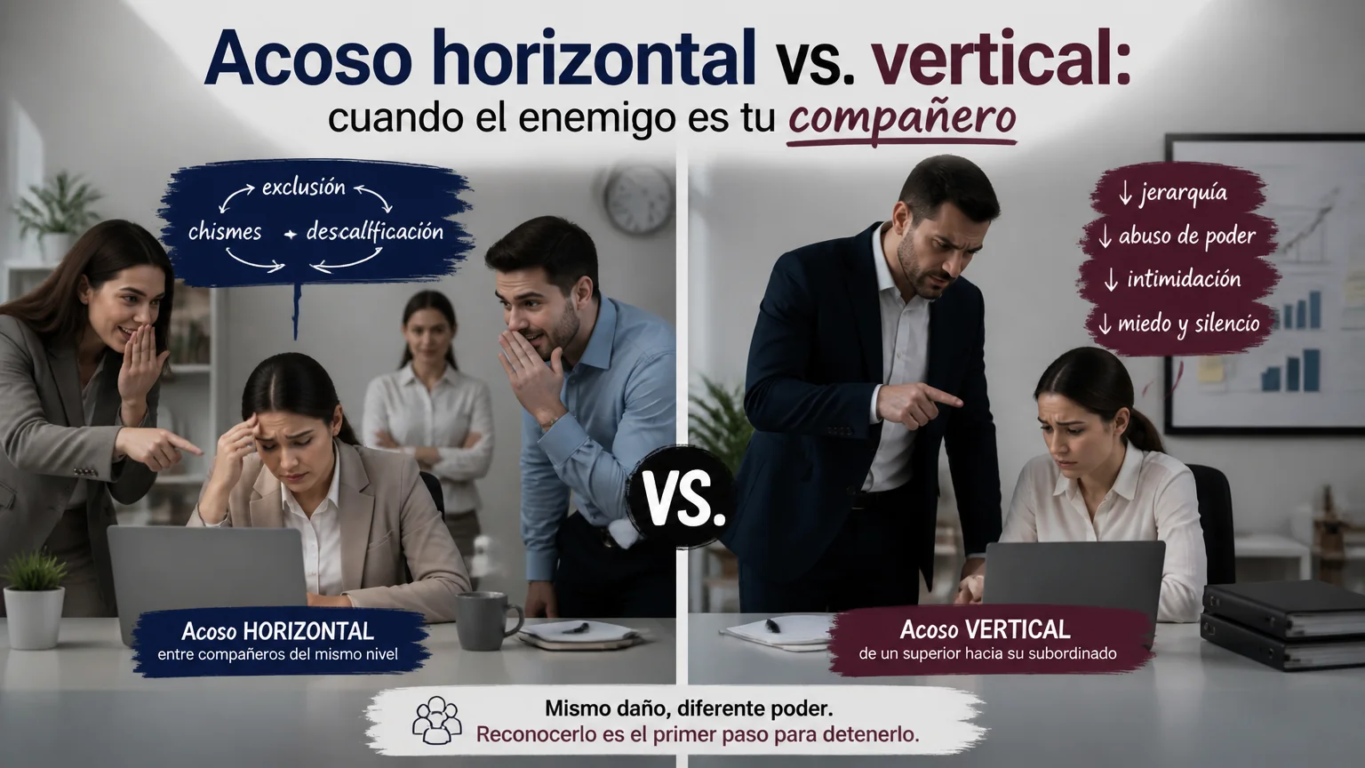 Acoso horizontal vs. vertical: cuando el enemigo es tu compañero - acoso laboral
