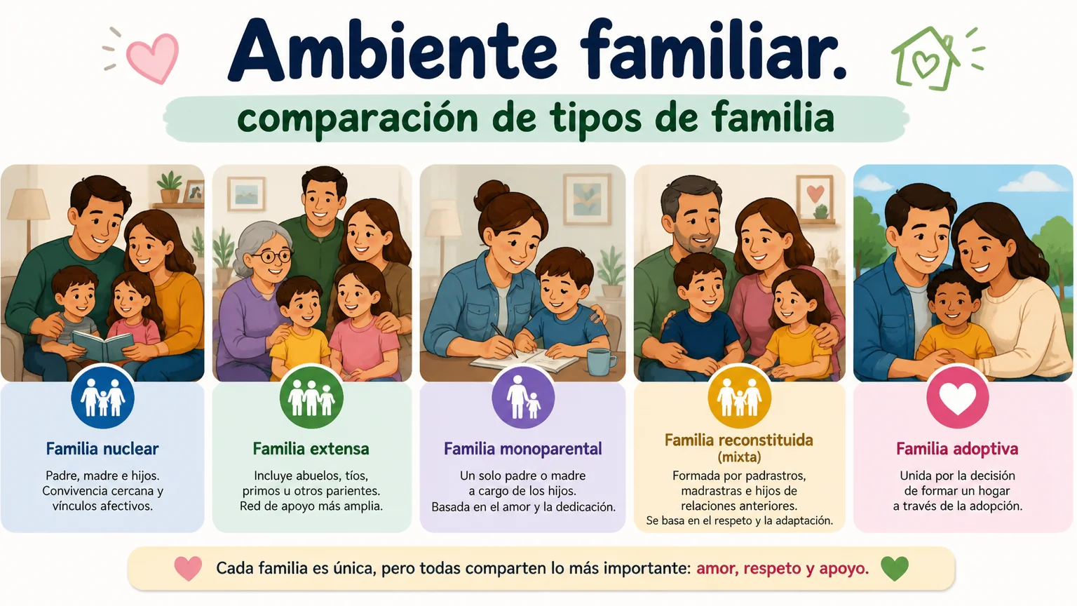 Ambiente familiar. comparación de tipos de familia - mejorar comunicacion pareja