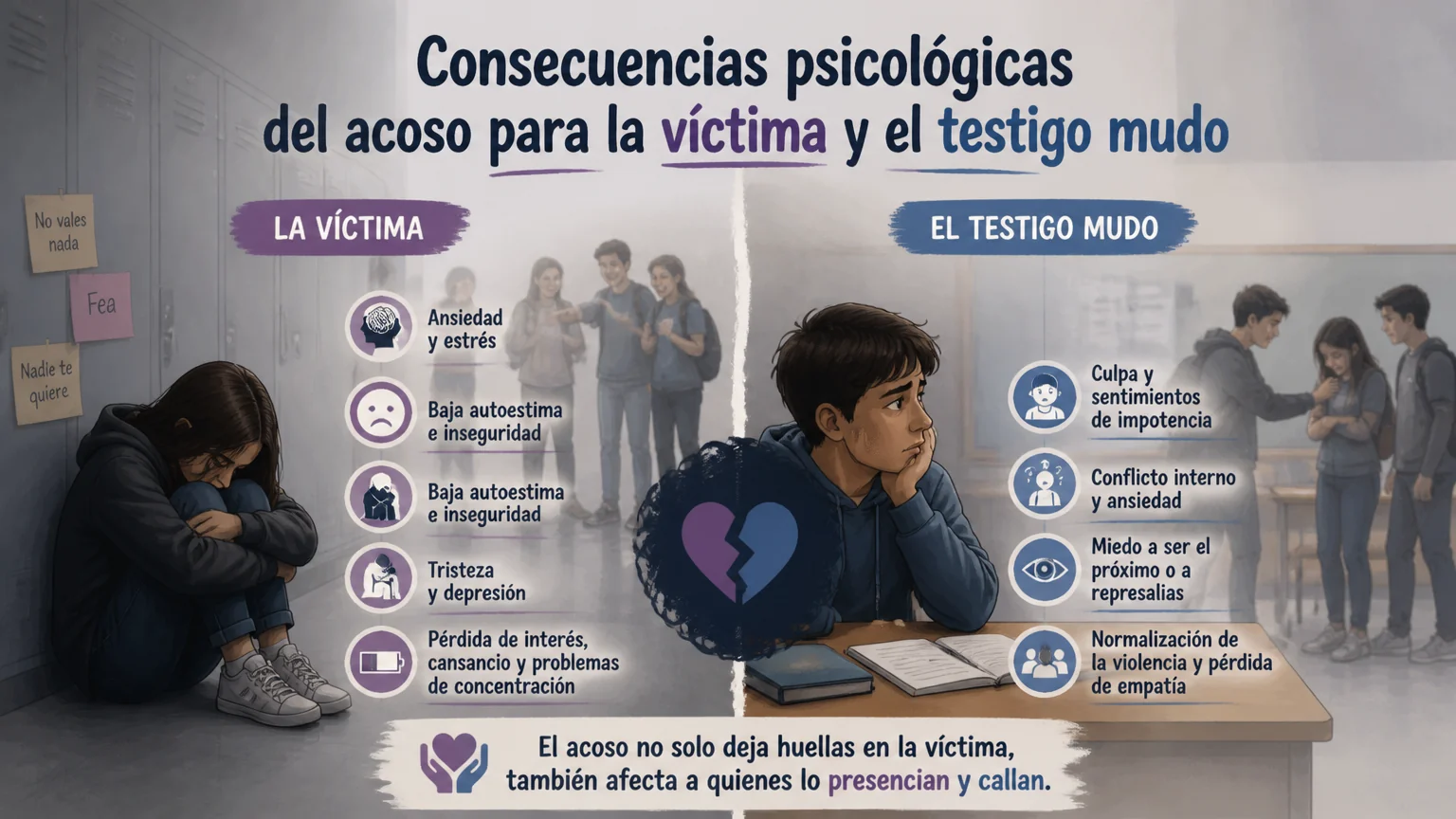Consecuencias psicológicas del acoso para la víctima y el testigo mudo